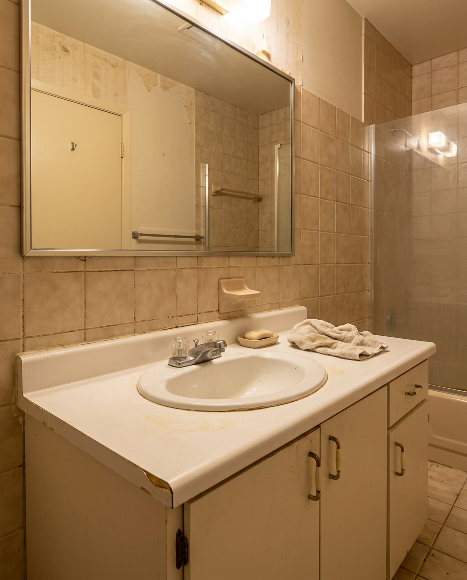 The same bathroom visualised before the Blocco25 renovation