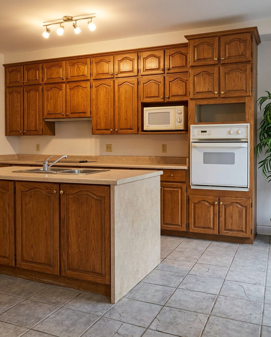 The same kitchen visualised before renovation